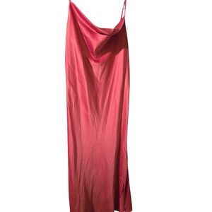 Timing Vibrant Pink Cowl Neck Dress Size L Long With Side Slit